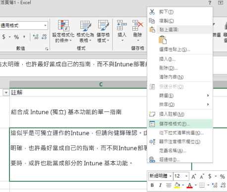 在快顯功能表上，按一下 [儲存格格式]。