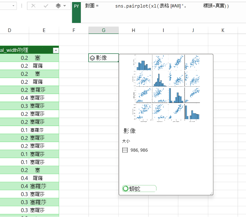 在 DataFrame 中查看配對繪圖預覽。