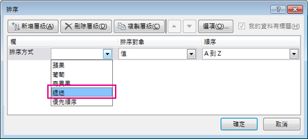 依據運送欄排序