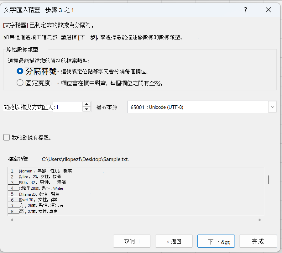 文字匯入精靈