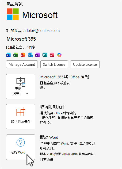 截圖顯示 Office 365 版本檢視。