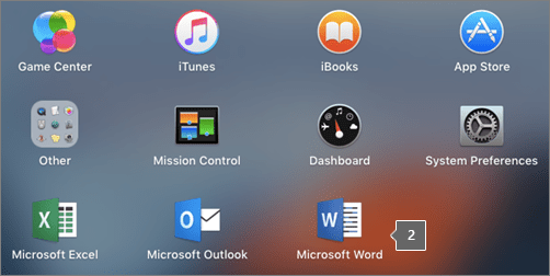 在 Launchpad 部分檢視中顯示 Microsoft Word 圖示