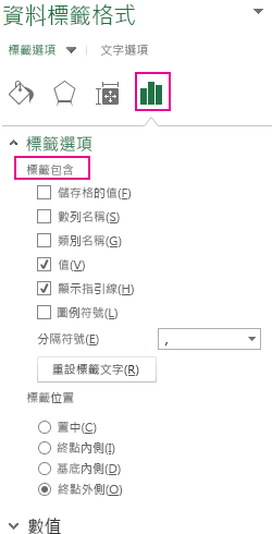 [資料標籤格式] 窗格的 [標籤選項] 部分