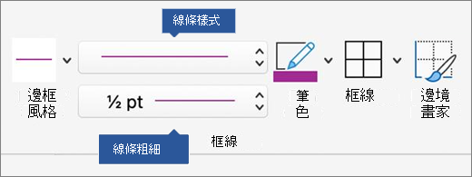 框線選項螢幕擷取畫面。