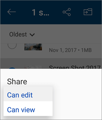 在 Android 的 OneDrive 應用程式中更改權限的截圖