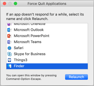 Mac 強制退出應用程式對話框中 Finder 的截圖