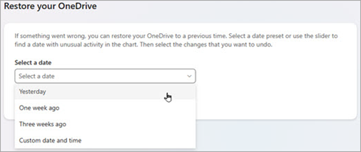 透過選擇日期範圍來還原你的 OneDrive。