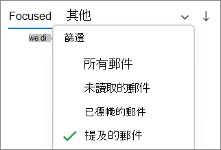 在 Windows Outlook 中篩選至已提及郵件