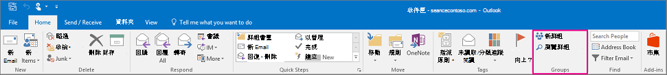 主要 Outlook 功能區上的群組選項