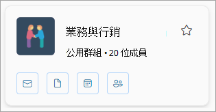 群組卡片會顯示群組名稱、成員人數，並有電子郵件、檔案、行事曆和成員的圖示。