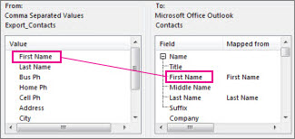 將 Excel 的欄對應至 Outlook 連絡人欄位