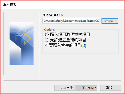 選擇要匯入的檔案。