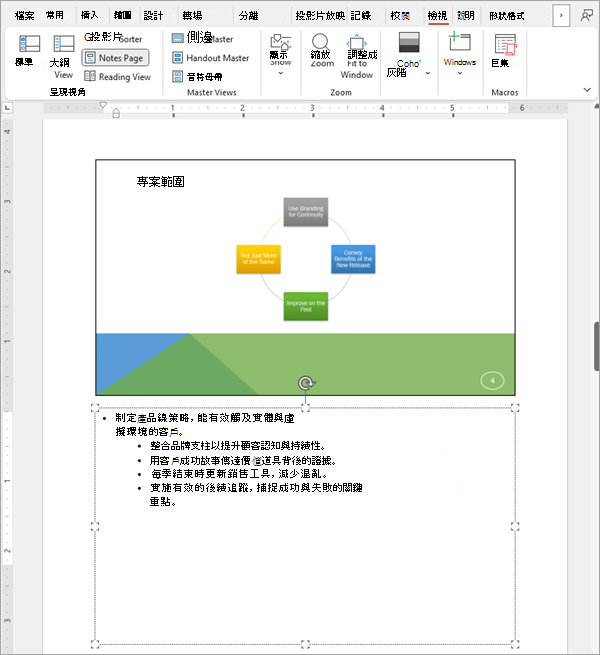 截圖顯示 PowerPoint 投影片中其中一張投影片及其相關筆記。