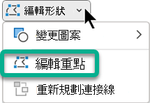 當 PowerPoint 中選擇形狀時，會在形狀格式標籤中開啟「編輯點」選單。