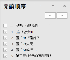 閱讀順序窗格。
