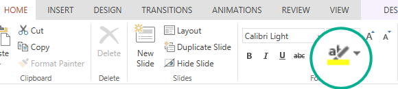 文字重點按鈕位於 PowerPoint Online 功能區的主頁標籤中