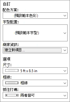 Publisher 自訂和選項選取的螢幕擷取畫面。