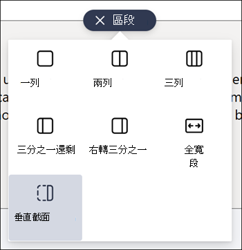 垂直剖面在剖面類型列表中標示