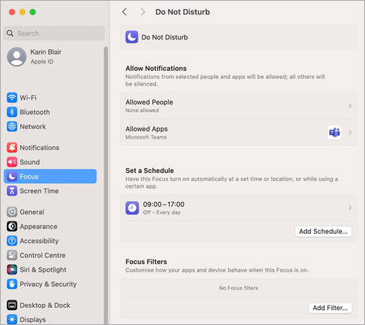 Mac 系統設定的專注時間和請勿打擾通知