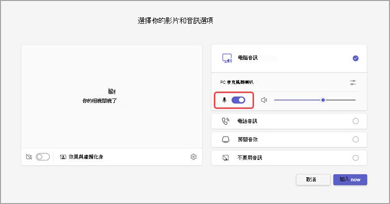 會議前管理音訊