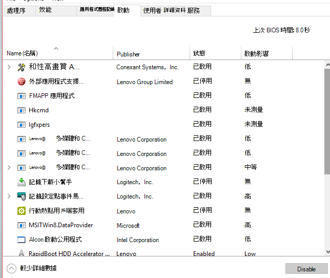工作管理員 - 啟動標籤