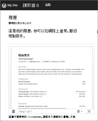 內嵌在部落格文章中的 Word 文件