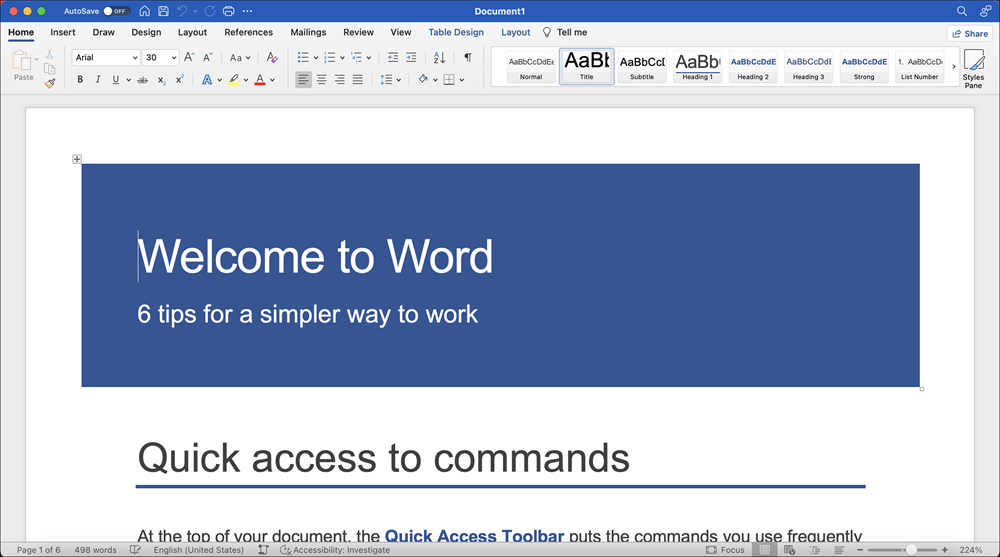 已開啟導覽範本的 Mac 版 Word 2021 視窗